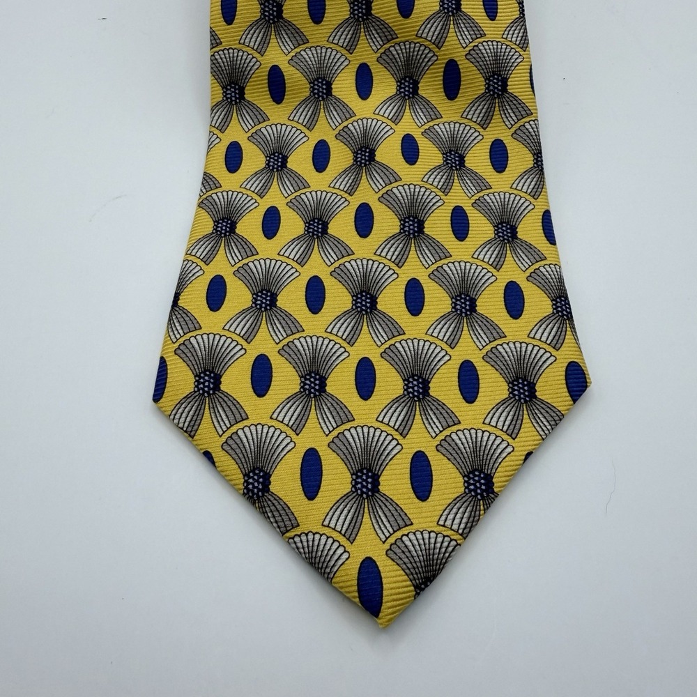 Paul Fredrick Yellow Blue Geometric Floral Silk Tie Bold Pattern